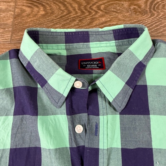 Untuckit Men's Bonardo Button Down Buffalo Plaid Shirt Blue/Green Sz XXL Casual - Picture 5 of 10